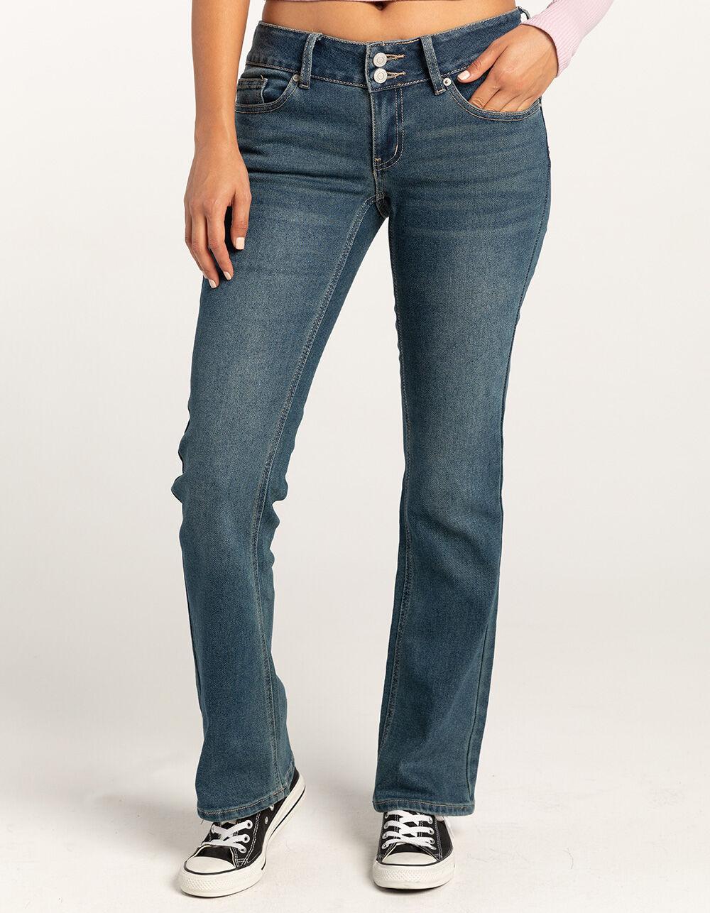 RSQ Womens Low Rise Double Button Bootcut Jeans - Dark Wash Product Image