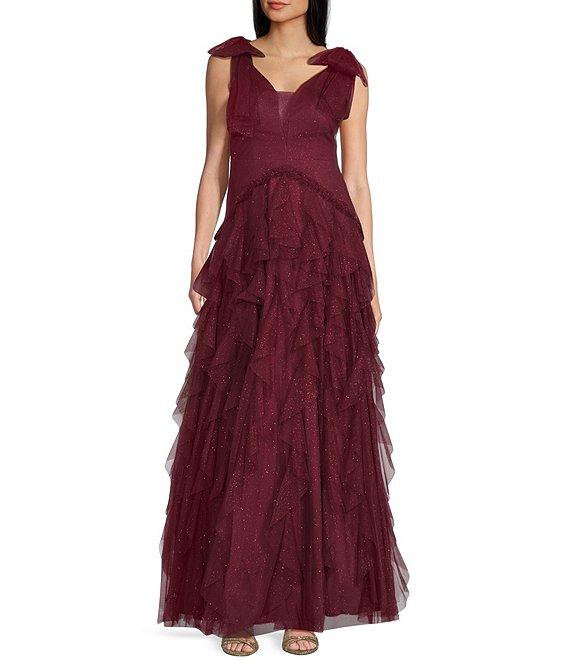 Pear Culture V-Neck Tie Shoulder Ruffled Dress Product Image