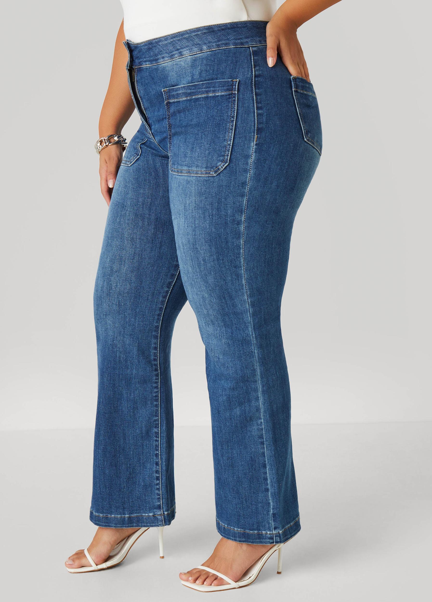 Plus Size Patch Pocket Flared Jeans Ashley Stewart Product Image