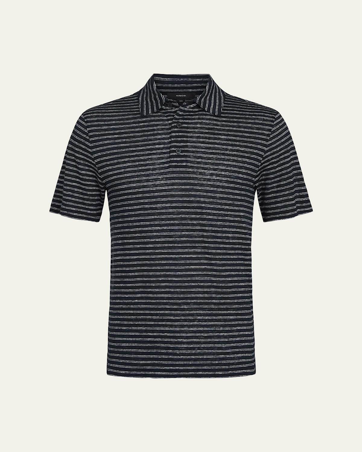 Striped Linen Jersey Polo Shirt Product Image