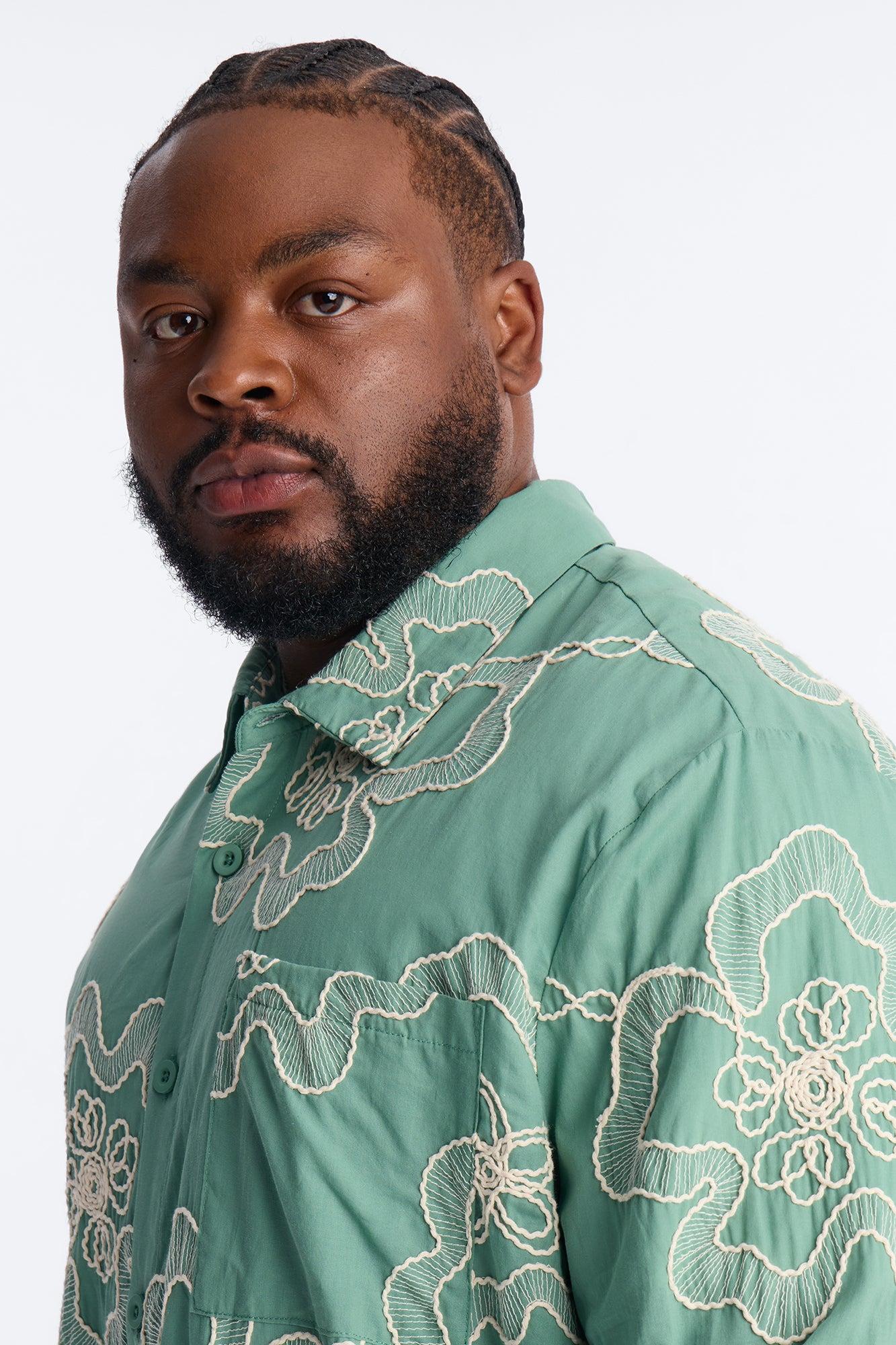 Fleur Entwine Long Sleeve Button Up Shirt - Mint Male Product Image
