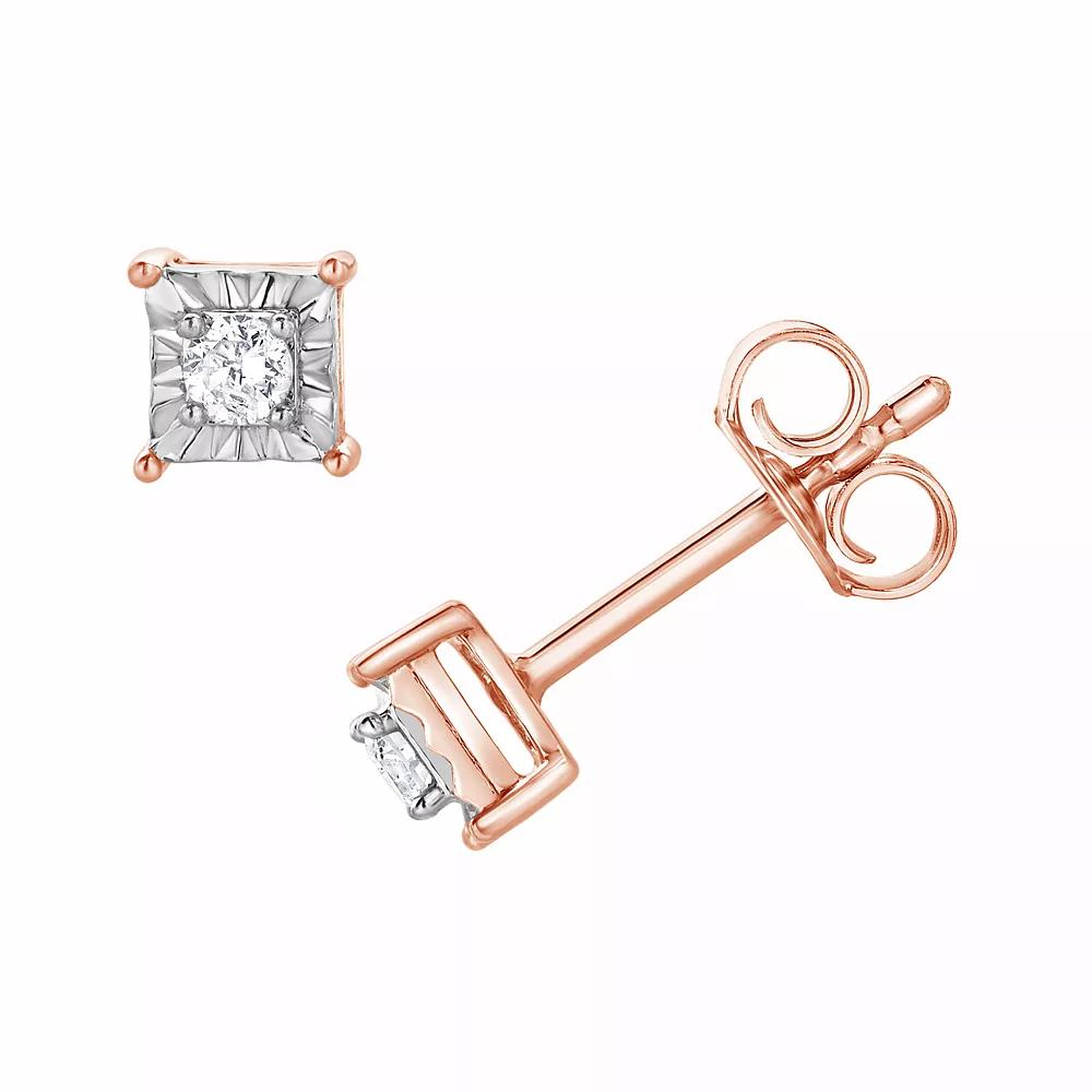 Diamond Brilliance 1/10 Carat T.W. Lab-Grown Diamond Square Miracle Stud Earrings, Women's, Pink Tone Product Image