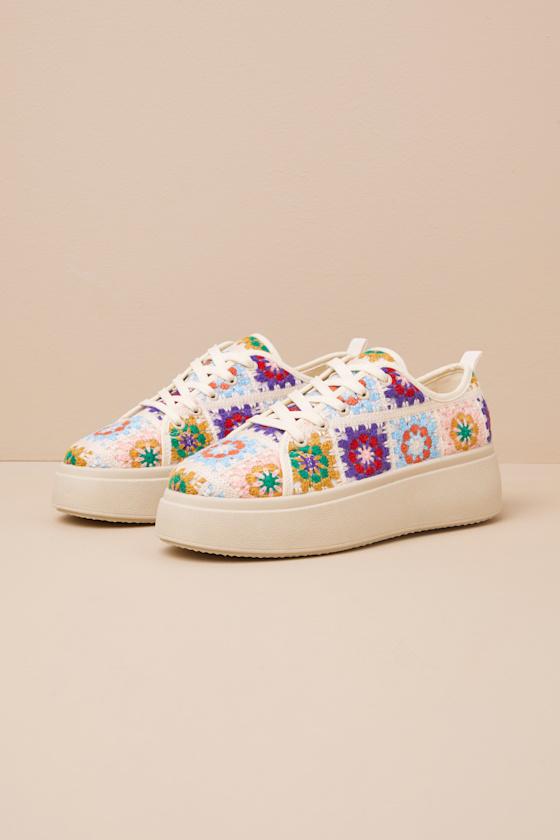 Rambling Pink Multi Crochet Platform Sneakers Product Image