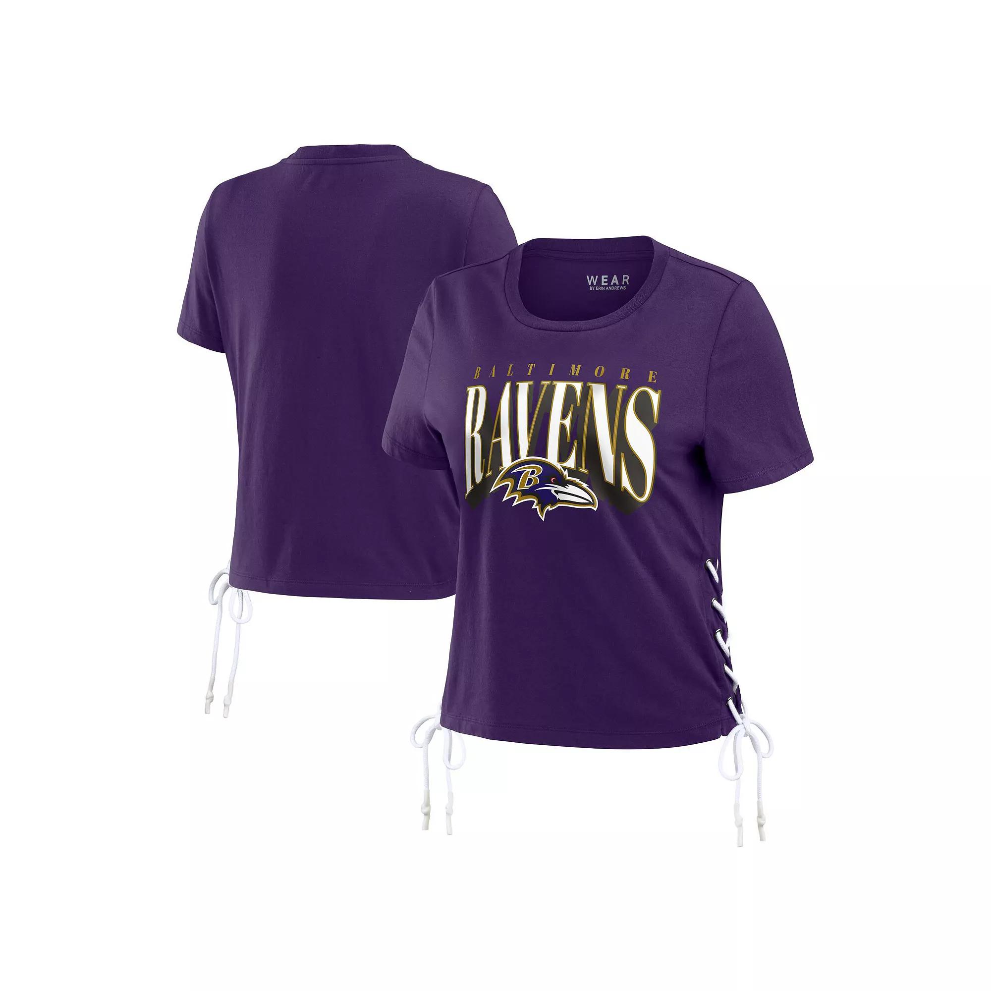 Women's WEAR by Erin Andrews Purple Minnesota Vikings Lace Up Side Modest Cropped T-Shirt,  Product Image