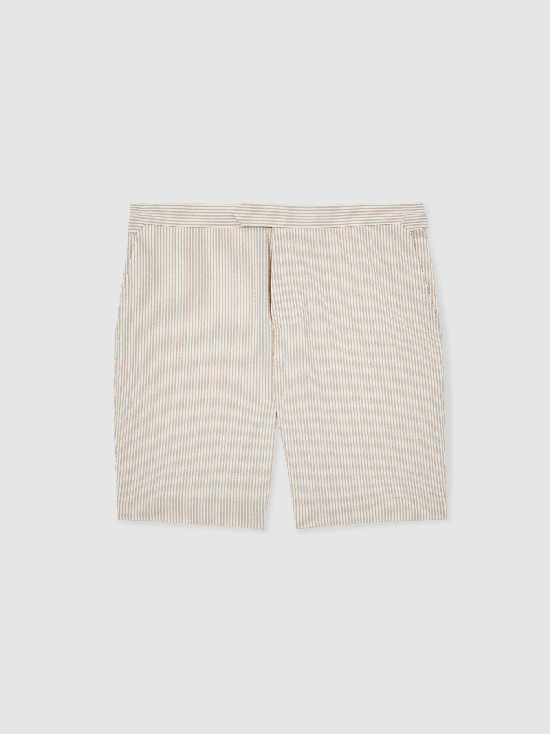 Seersucker Stripe Tailored Shorts in Oatmeal/White Product Image