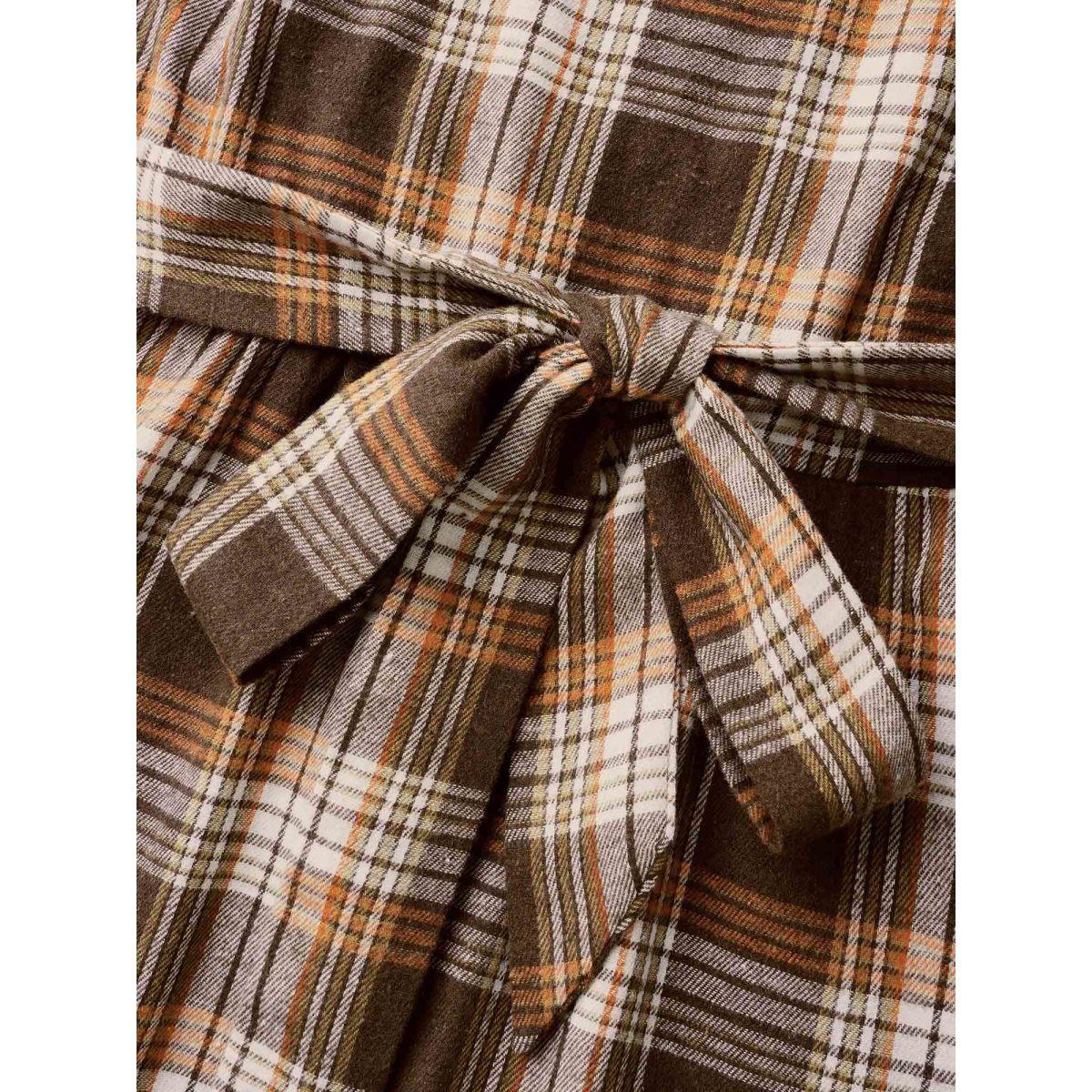 Plus Size Square Neck Plaid Belted Dress Browncoffeecolor Women Elegant Belted Square Neck Sleeveless Curvy BloomChic 14-16/1X Product Image