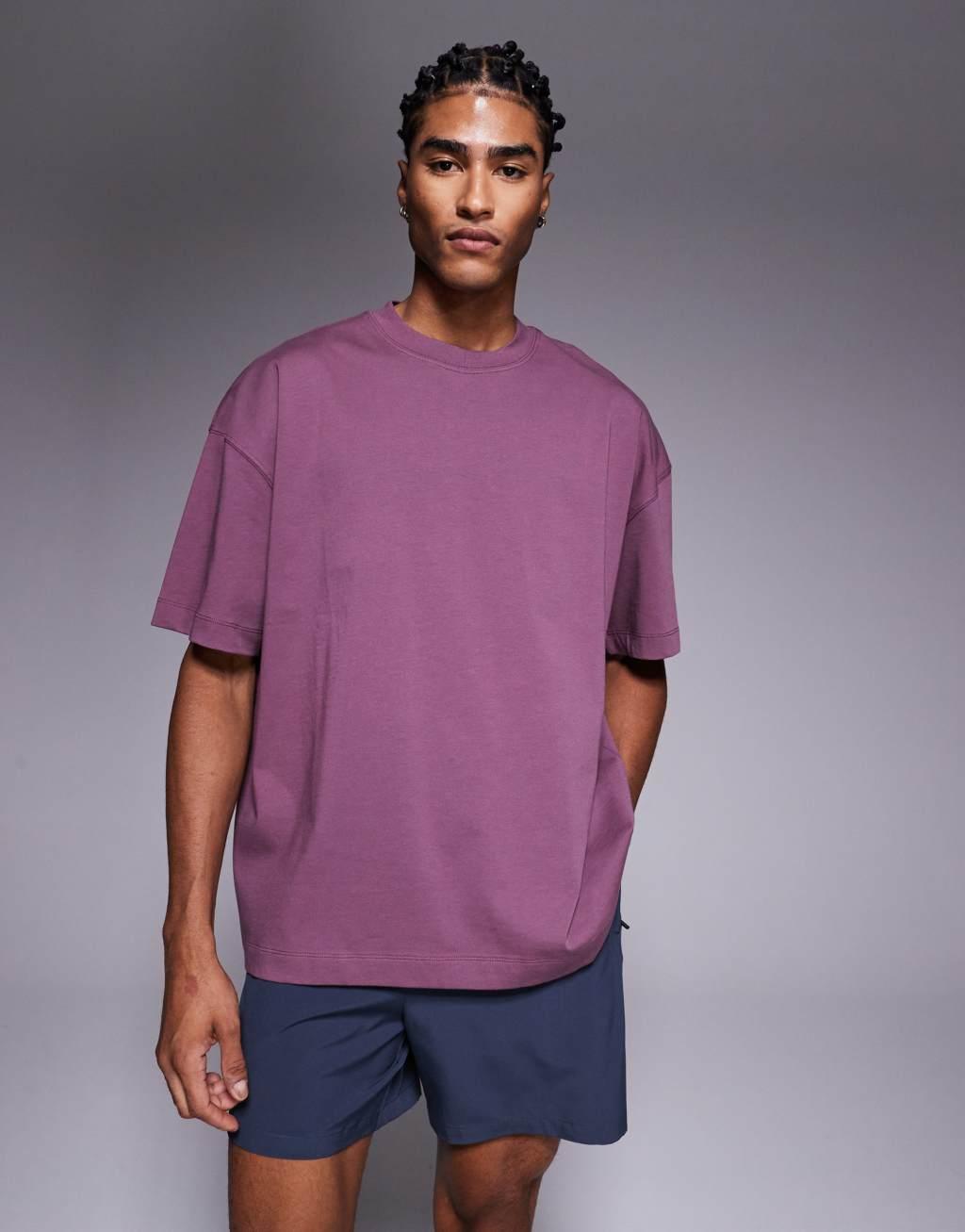 4505 oversized heavyweight back print cotton t-shirt with quick dry finish in grape Product Image