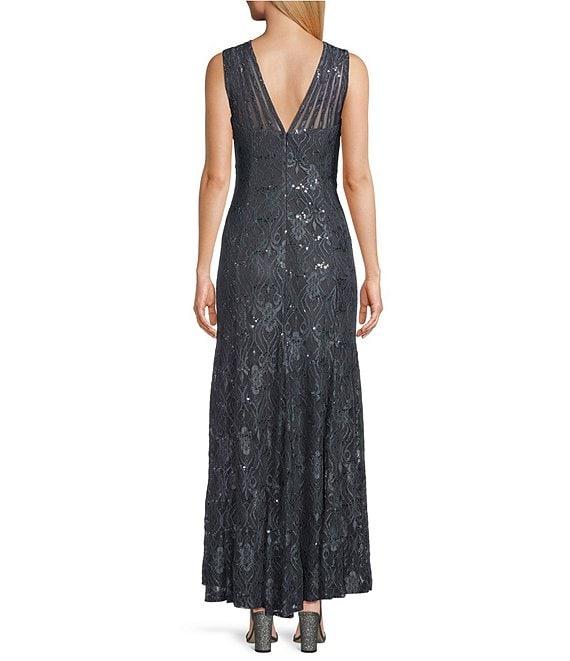 R & M Richards Petite Size Sleeveless Lace Round Neck Fit and Flare Dress Product Image