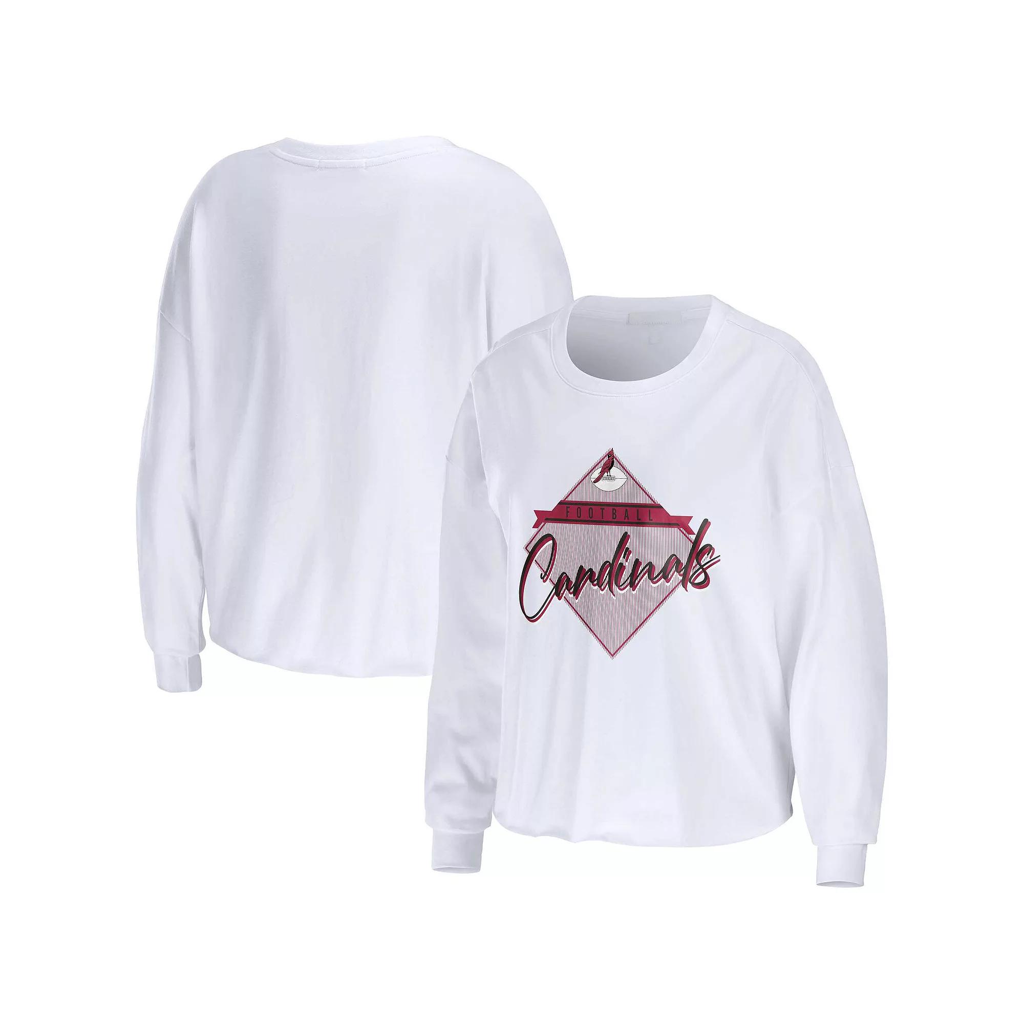 Women's WEAR by Erin Andrews White Arizona Cardinals Domestic Cropped Long Sleeve T-Shirt,  Product Image