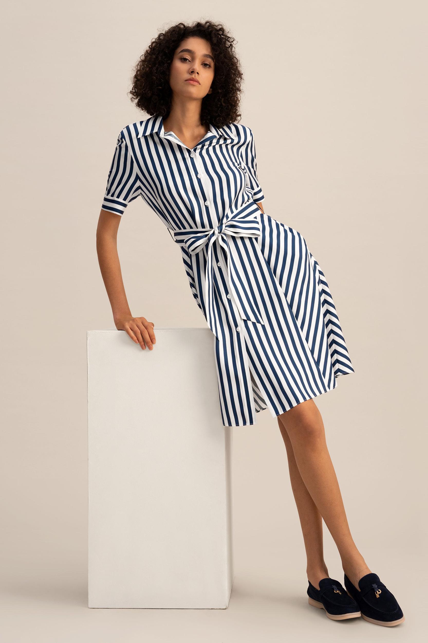 Amalfi Stripe Silk Shirtdress with Belt Product Image