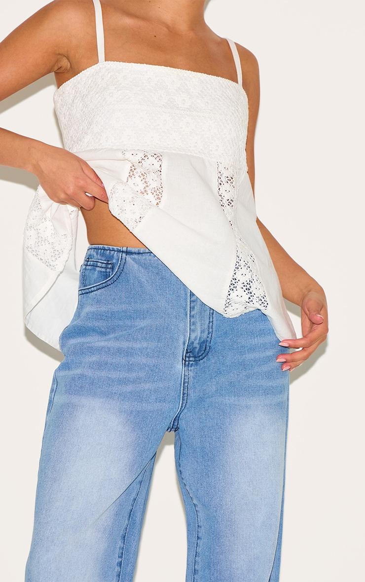 Petite Blue Denim Mid Rise Invisible Waistband Wide Leg Jeans Product Image