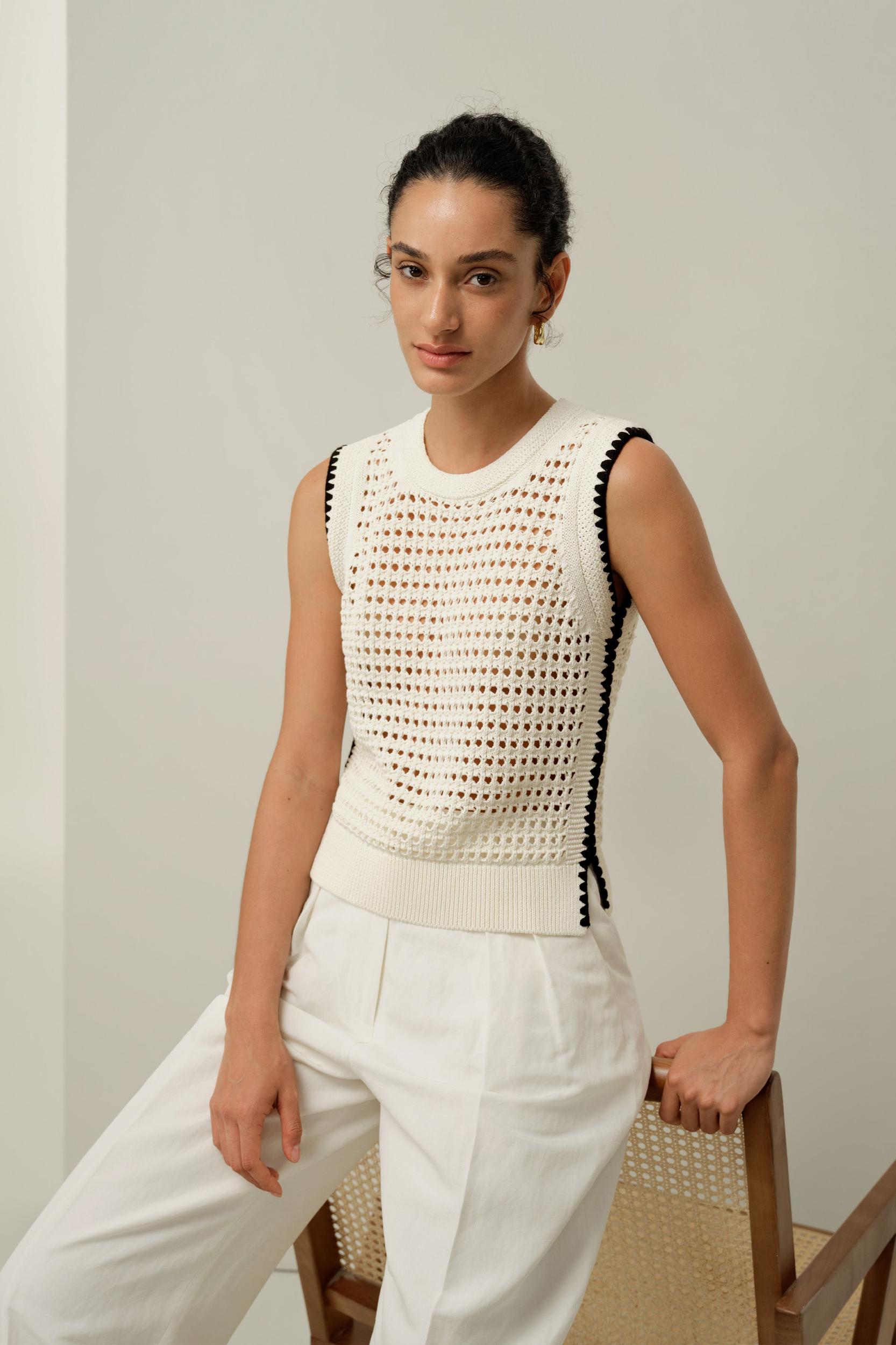 Toscana Pointelle Embroidered Vest Product Image