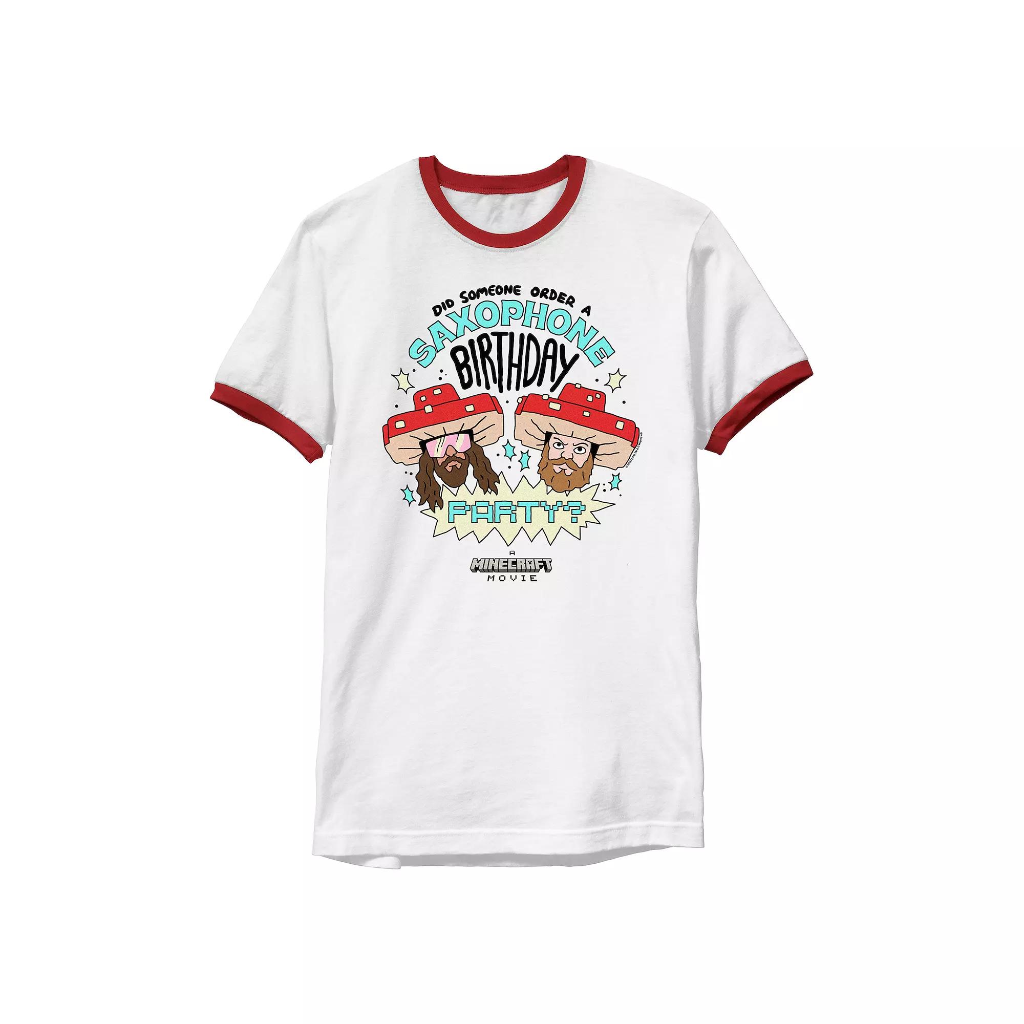 Men's Minecraft Saxophone Birthday Party Ringer Graphic Tee,  Product Image