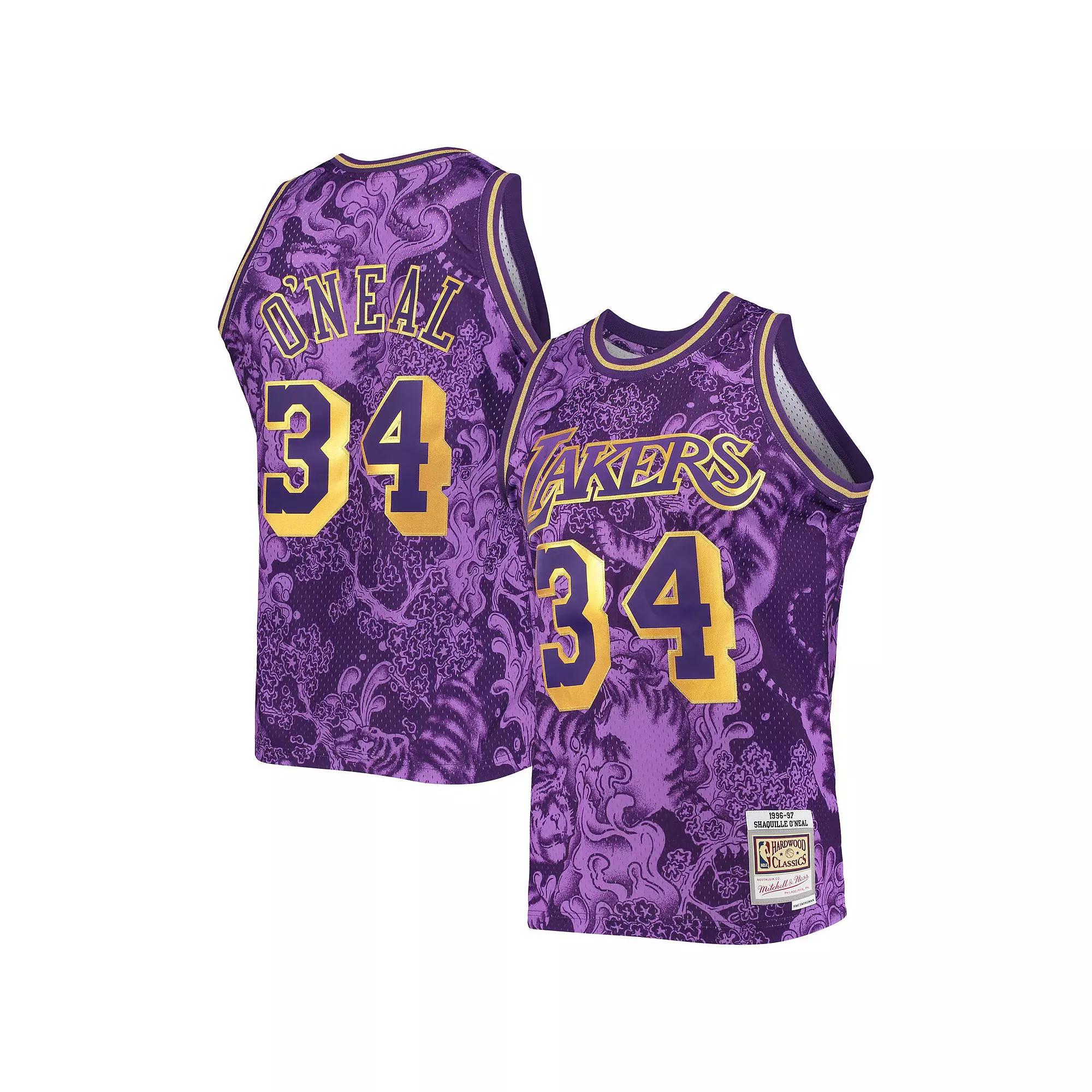 Men's Mitchell & Ness Shaquille O'Neal Purple Los Angeles Lakers Hardwood Classics 1996/97 Lunar New Year Swingman Jersey, Size: Small Product Image