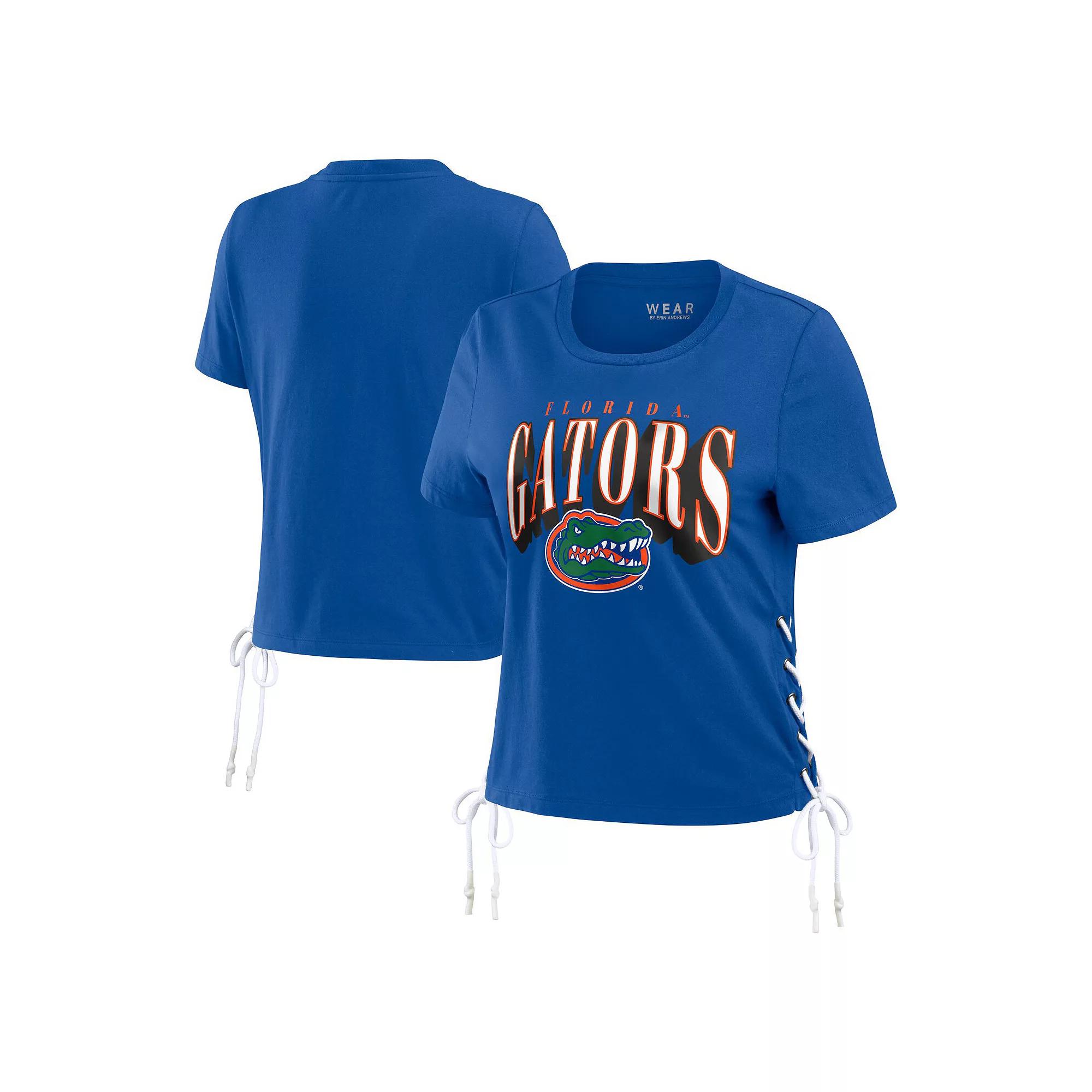 Women's WEAR by Erin Andrews Royal Florida Gators Side Lace-Up Modest Crop T-Shirt,  Product Image