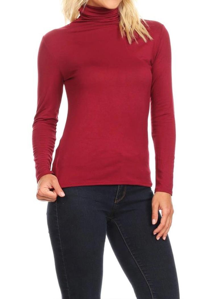 Solid Color Lightweight Mock Neck Turtleneck Sweater Top Product Image
