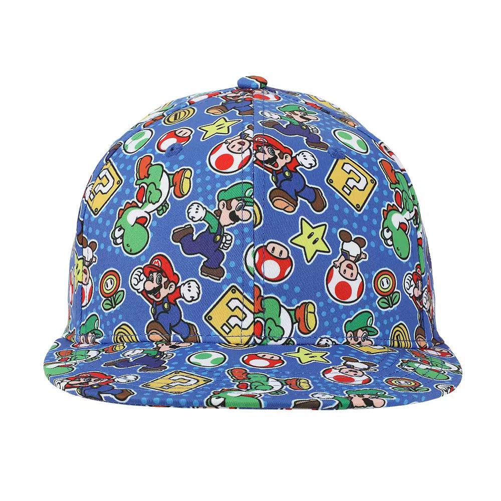Men's Super Mario Bros. Characters Allover Print Adjustable Hat, Blue Product Image