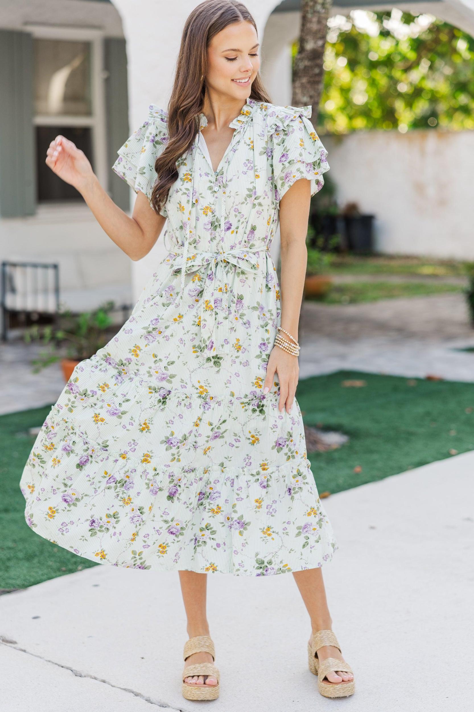 Hold Tight Green Floral Midi Dress Female Product Image