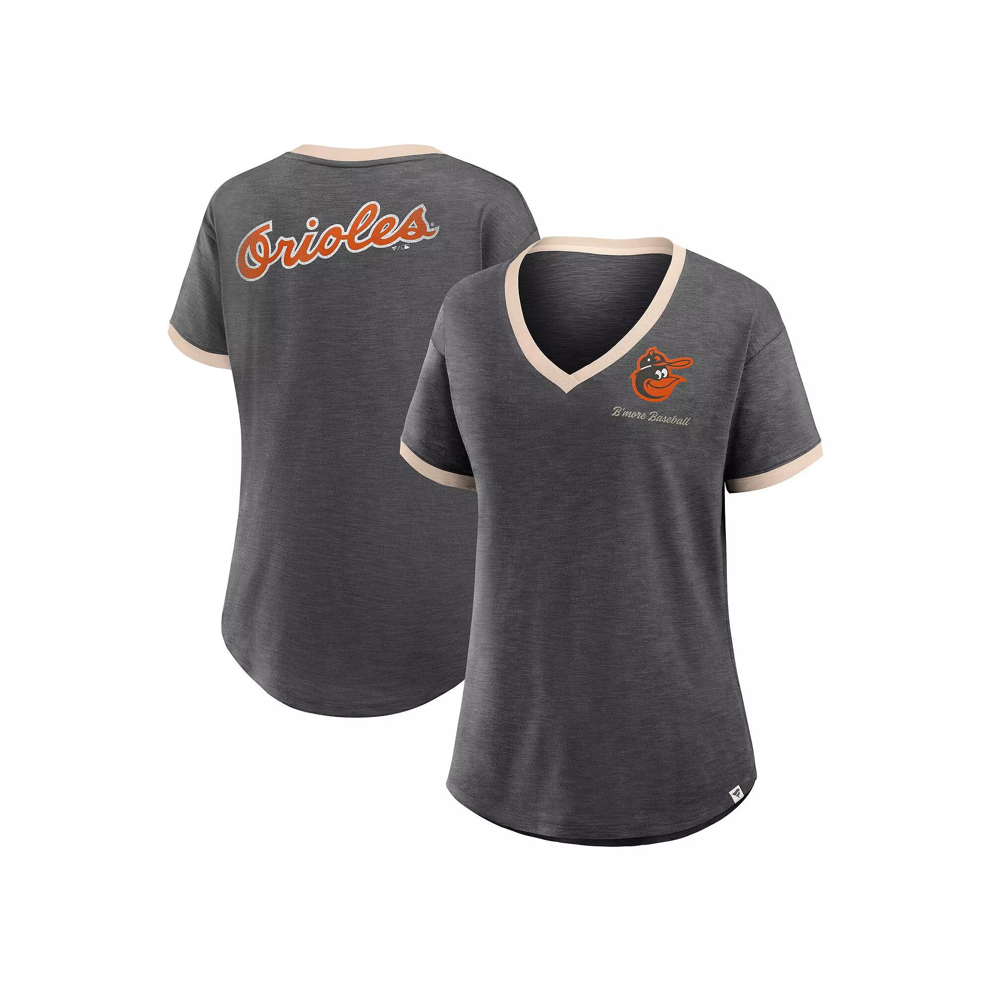 Women's Fanatics Black Baltimore Orioles Binge Worthy Stadium Slub V-Neck T-Shirt,  Product Image