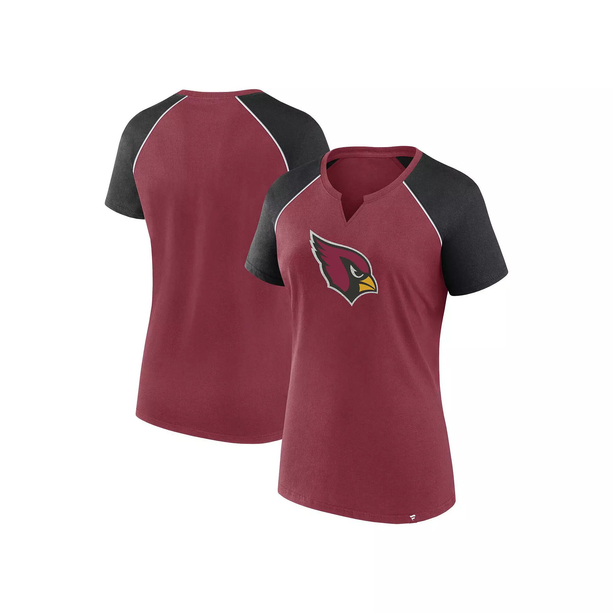 Women's Fanatics Cardinal/Black Arizona Cardinals Glittered Primary Raglan T-Shirt, Size: Large Product Image