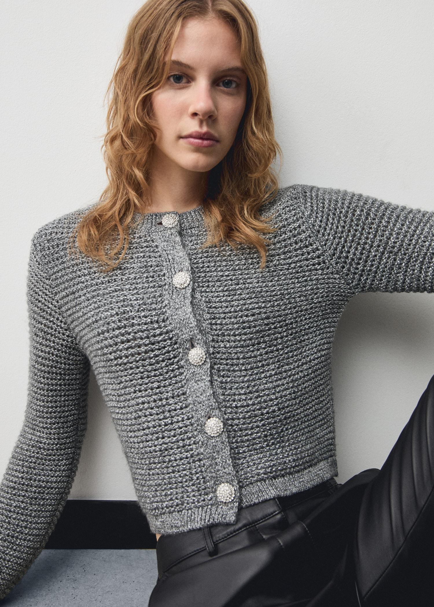 Lurex knitted jacket with buttons - Women | MANGO USA Product Image