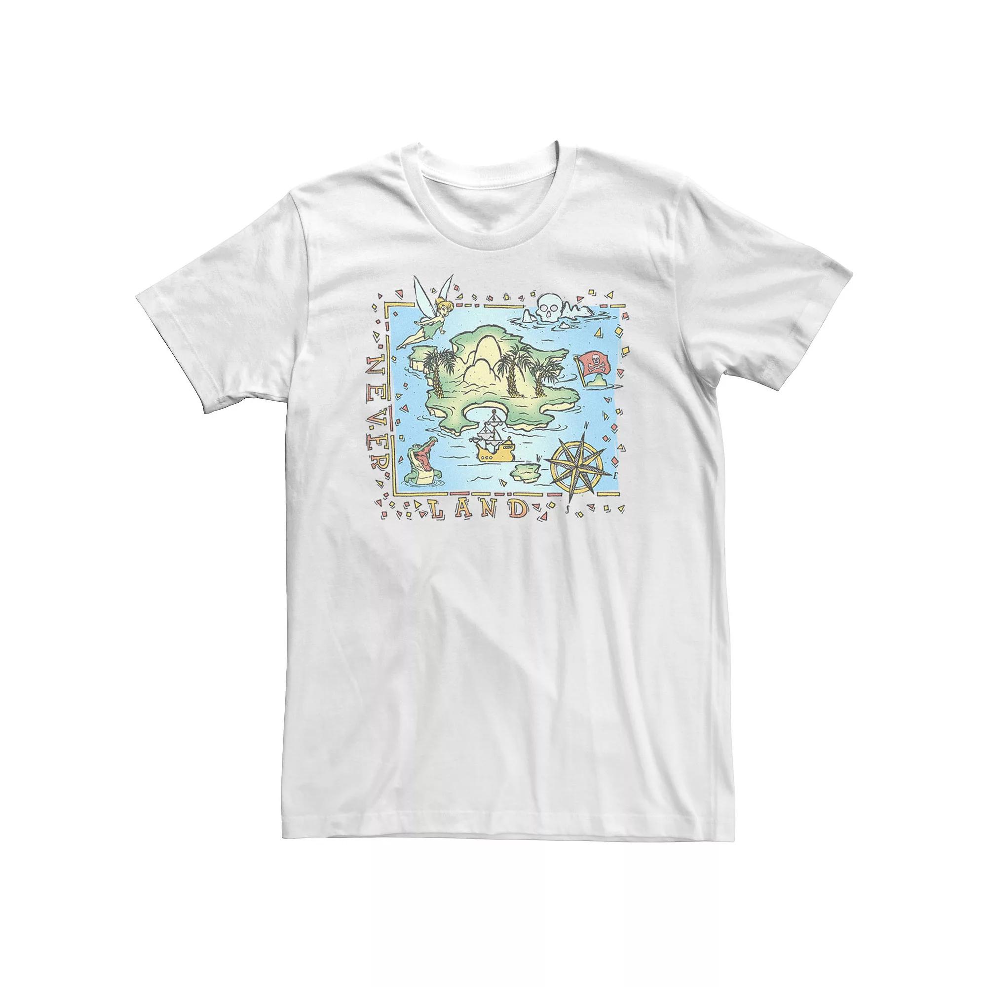 Big & Tall Disney Peter Pan Never Land Map Vintage Poster Tee, Men's, Size: 4XL Tall, White Product Image