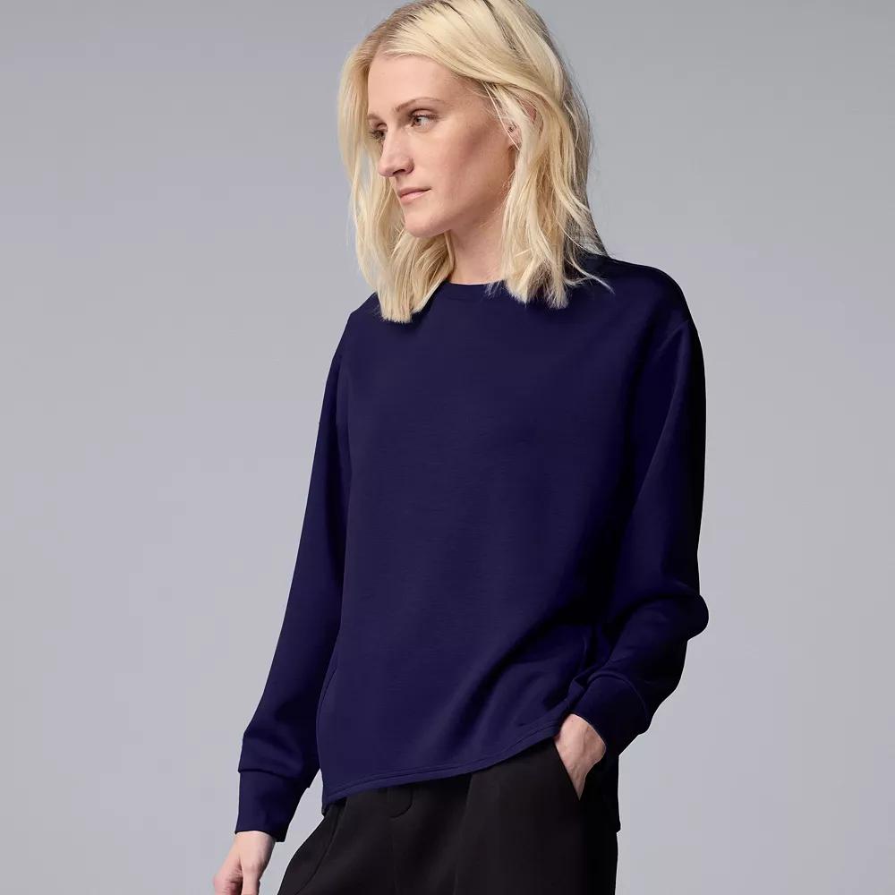 Women's Simply Vera Vera Wang Mixed Media Pleated Scuba Sweatshirt, Size: Medium, Maritime Blue Product Image