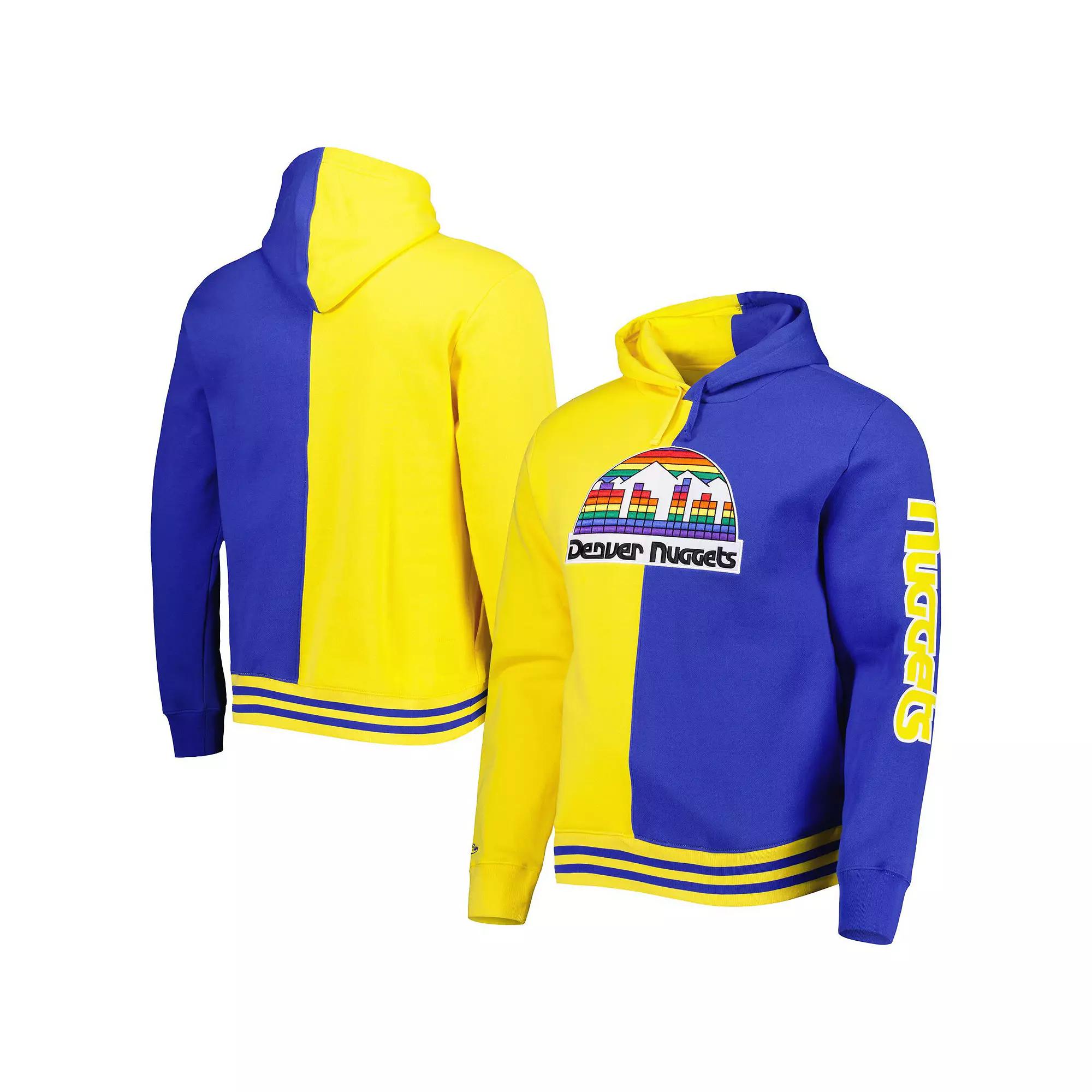 Men's Mitchell & Ness Gold/Royal Denver Nuggets Hardwood Classics Split Pullover Hoodie, Size: Medium, Nug Gold Product Image