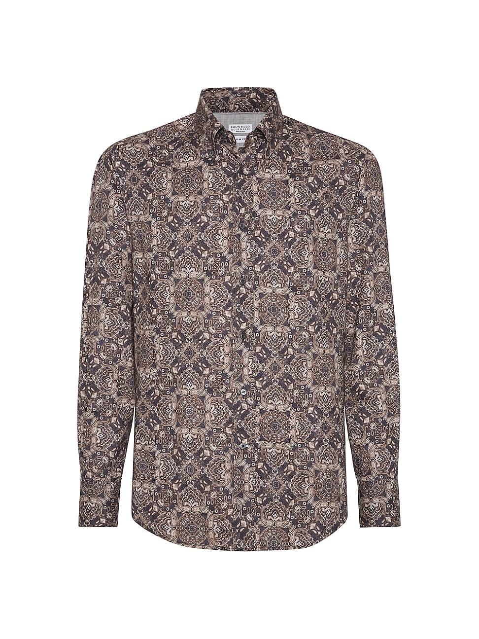 Mens Cotton Paisley Twill Slim Fit Shirt with Button Down Collar Product Image