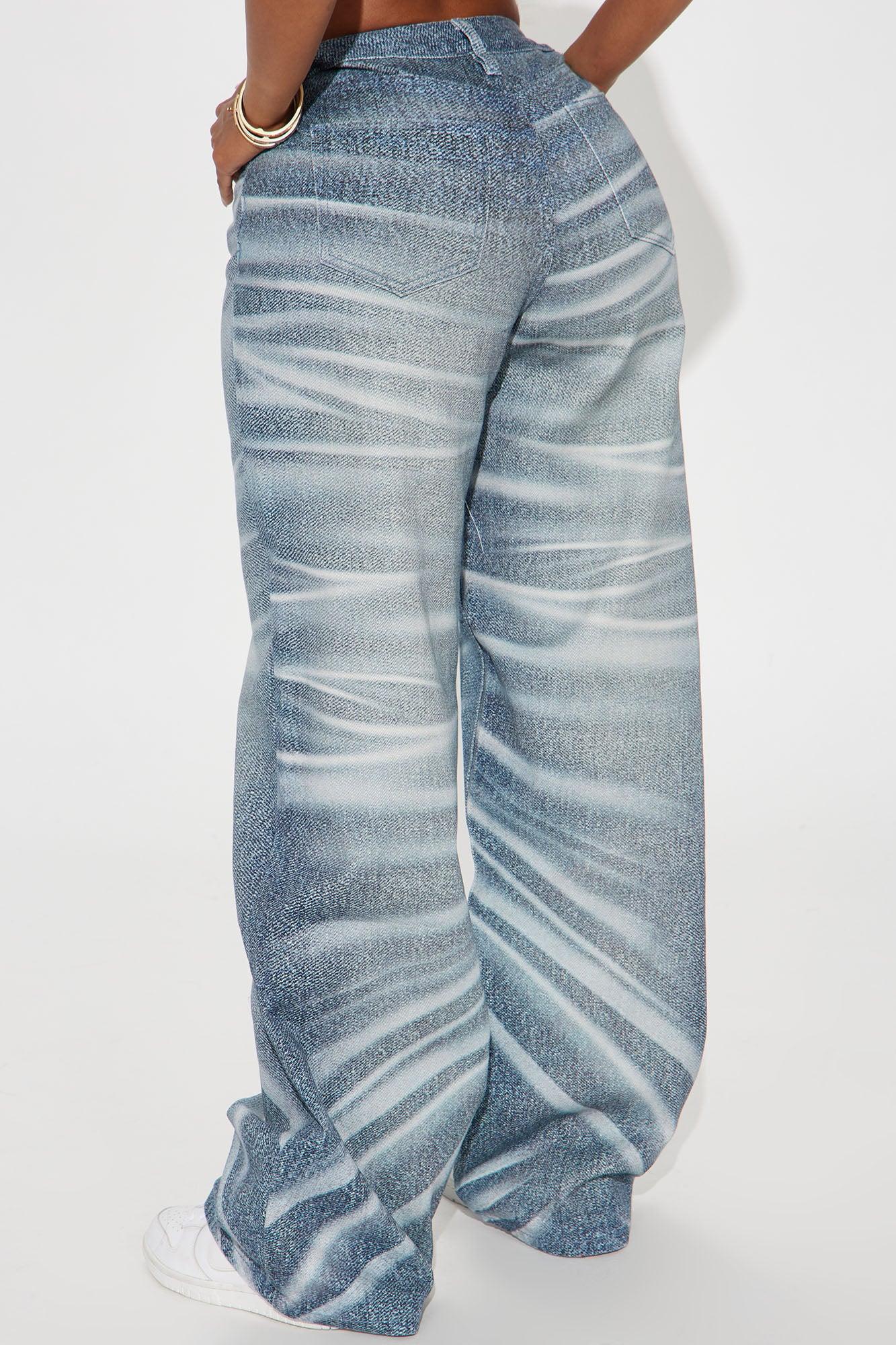 It Comes In Waves Printed Baggy Jeans - Teal/combo Product Image