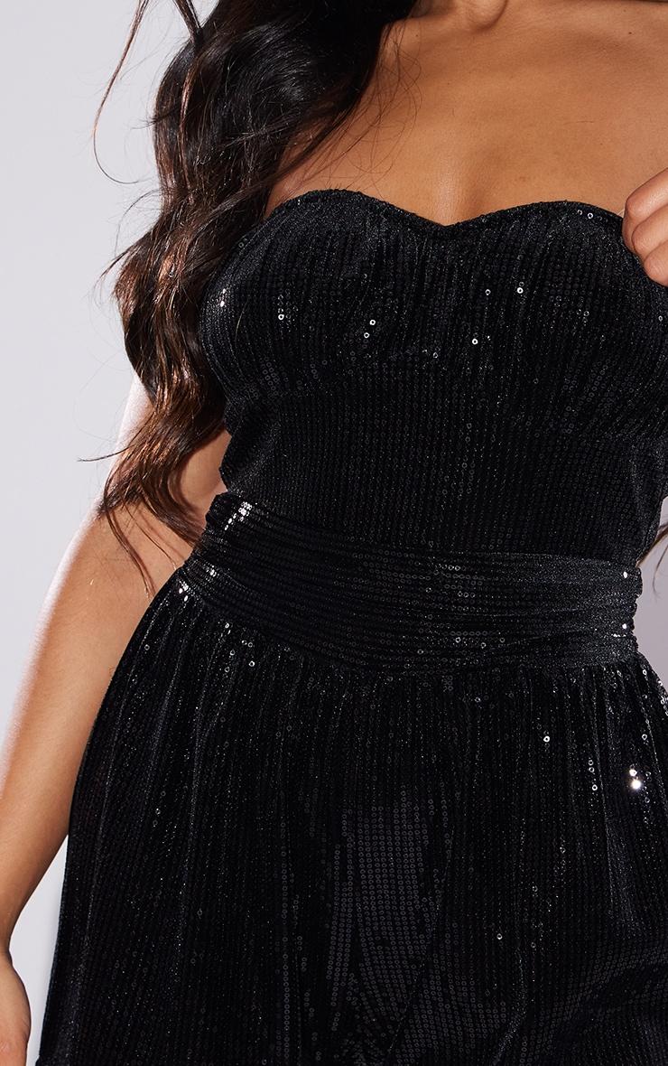 Black Velvet Sequin Bandeau Ruched Bust Romper Product Image