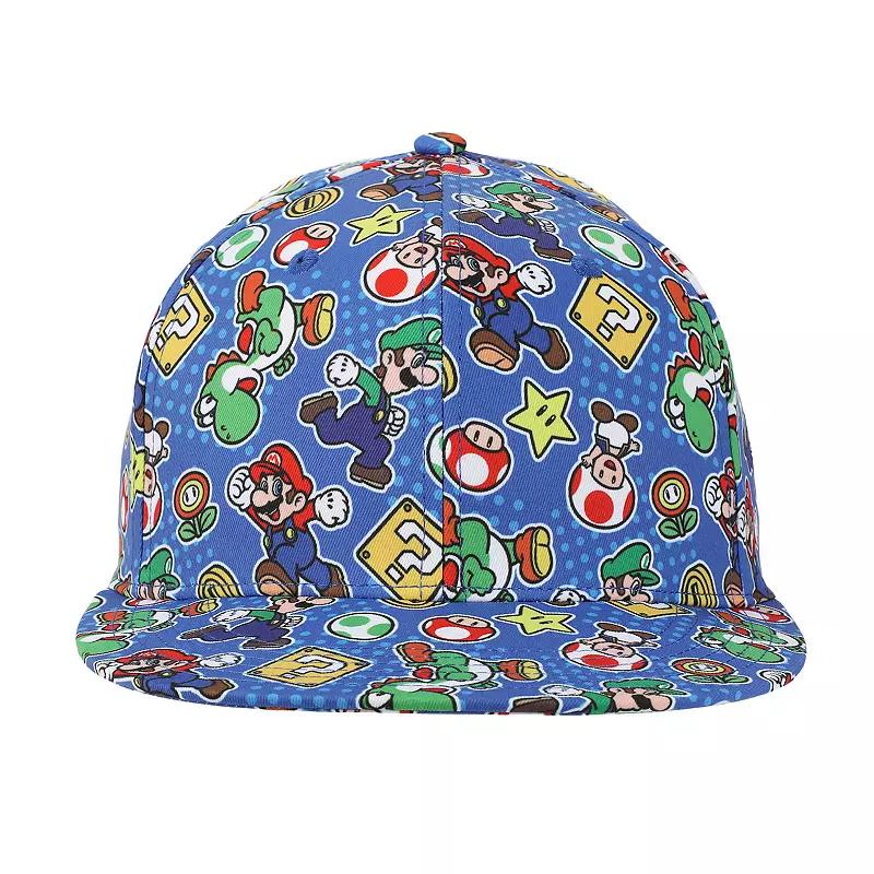 Men's Super Mario Bros. Characters Allover Print Adjustable Hat, Blue Product Image