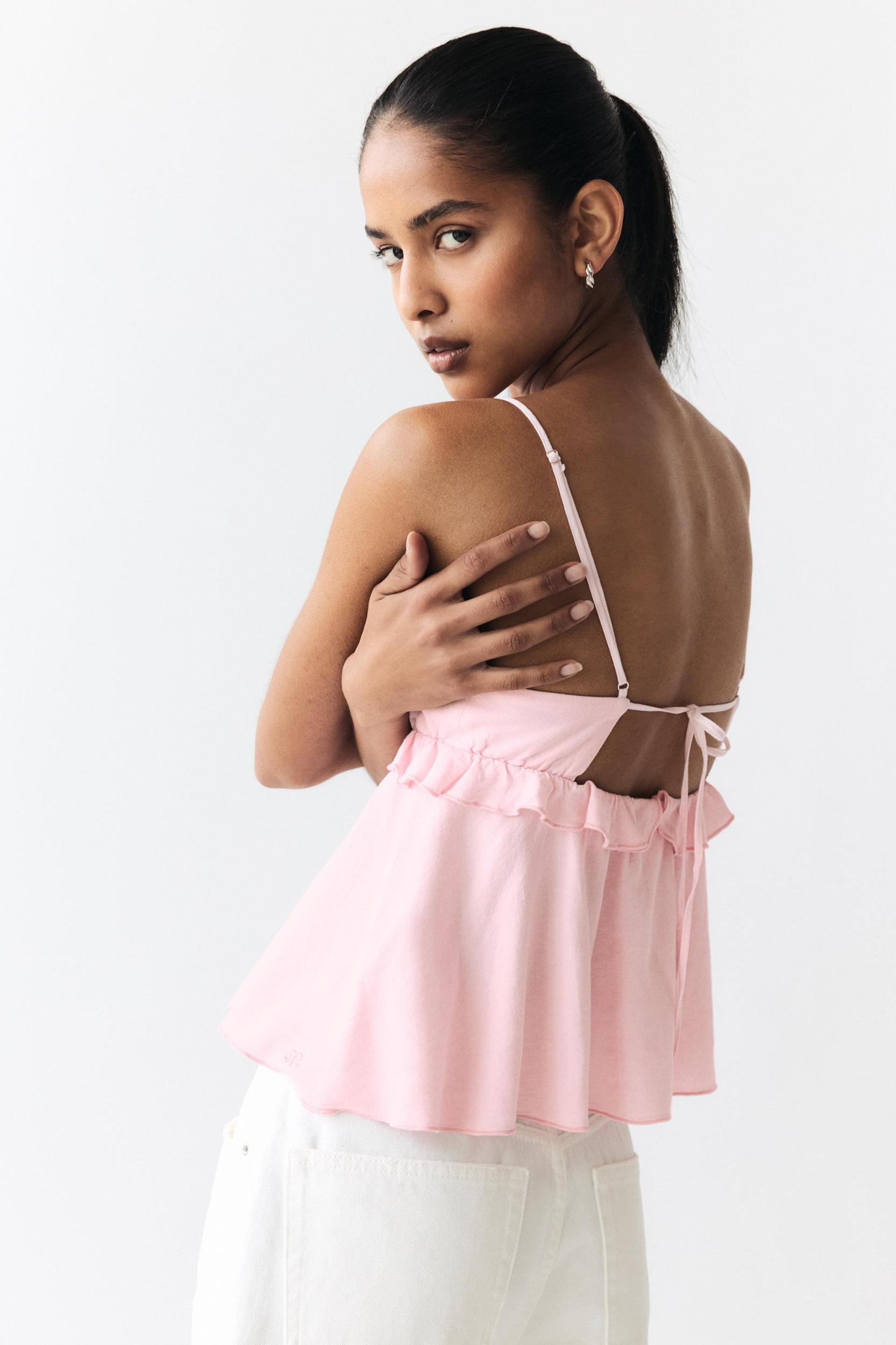 Ruffled linen blend top Product Image