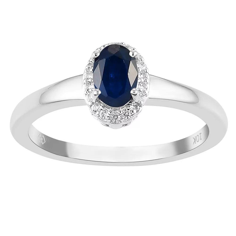 10k White Gold Genuine Blue Sapphire & White Topaz Accent Ring, Women's, Size: 7 Product Image