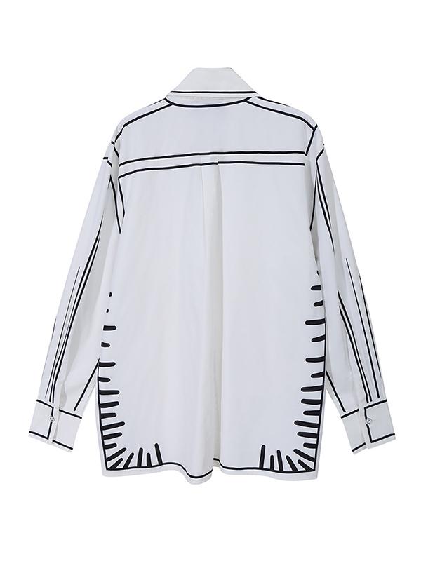 Simple White Black Contrast Color Printed Blouse Product Image