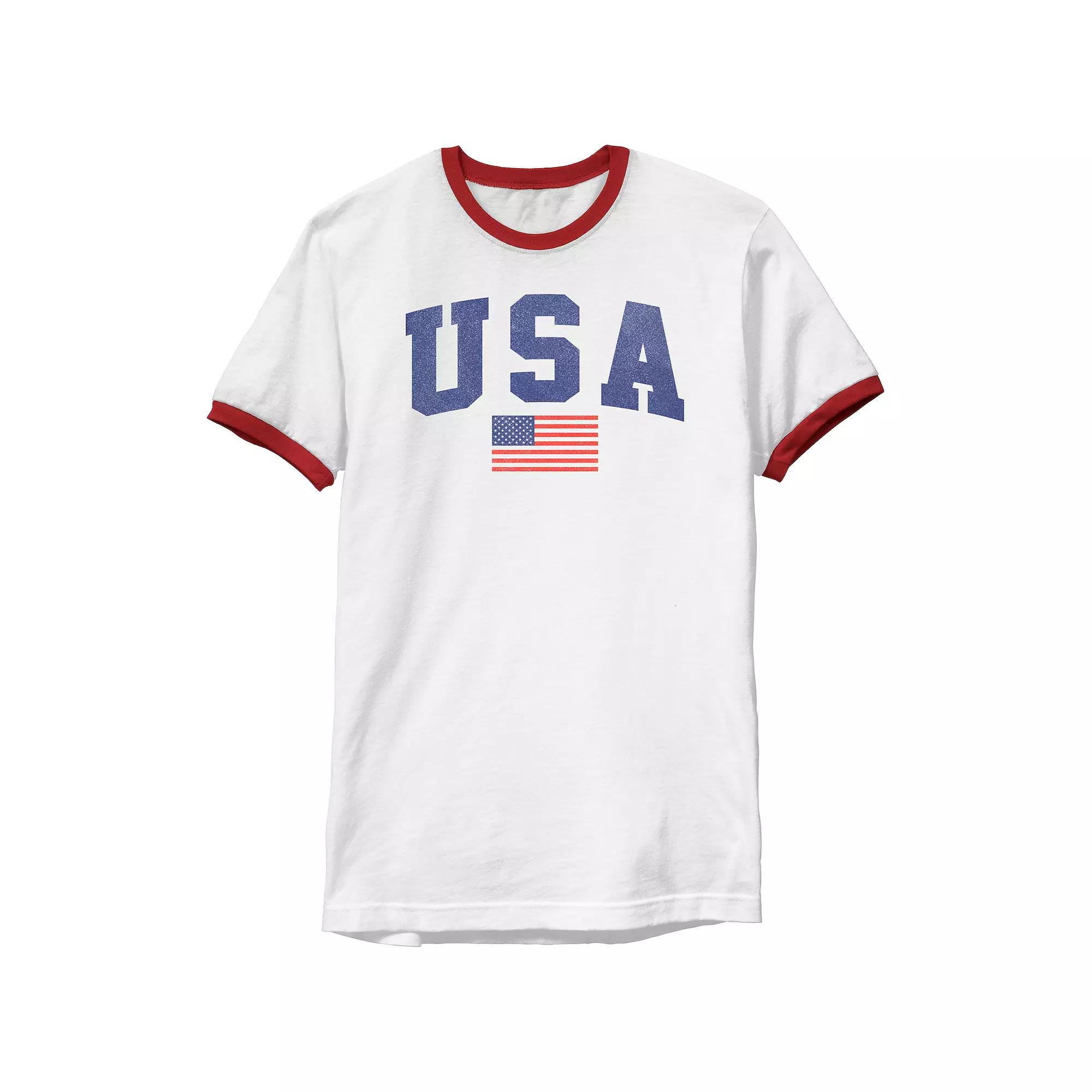 Men's USA Flag Ringer Graphic Tee,  Product Image