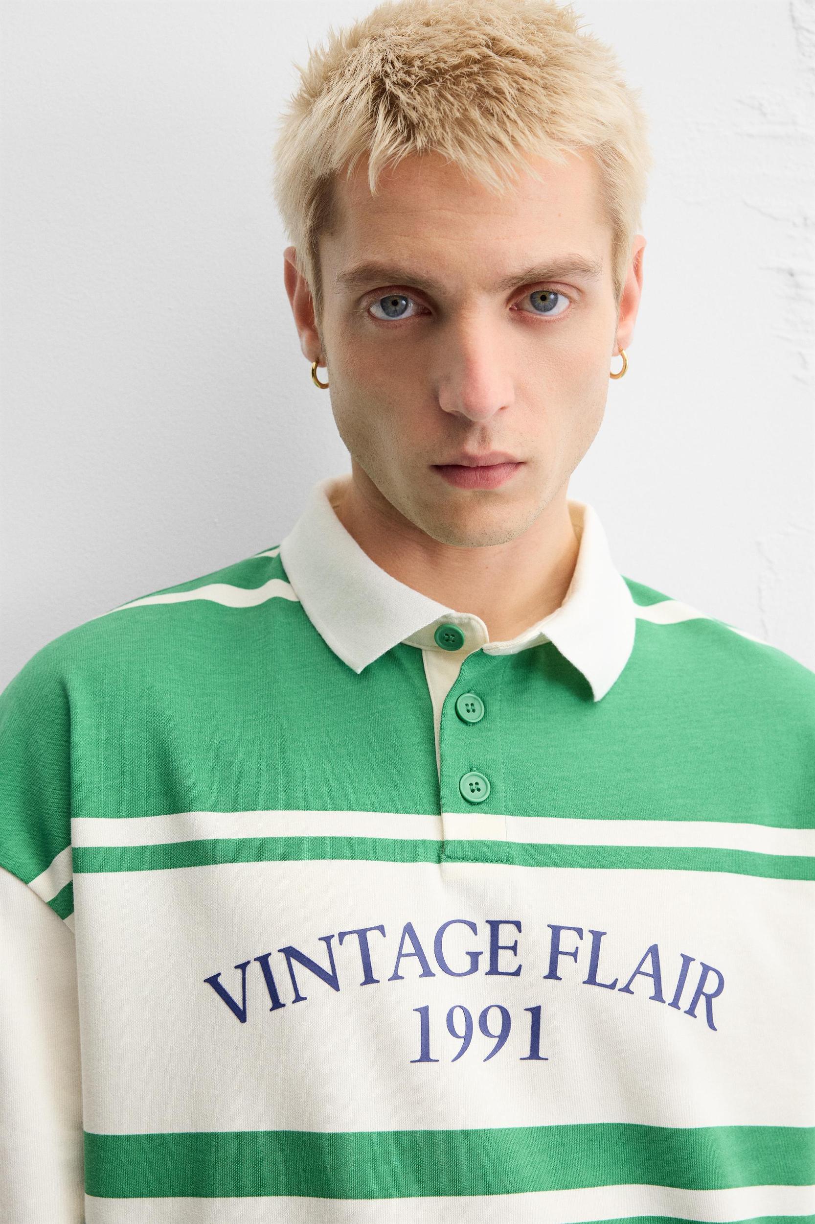 STRIPED TEXT POLO SHIRT Product Image