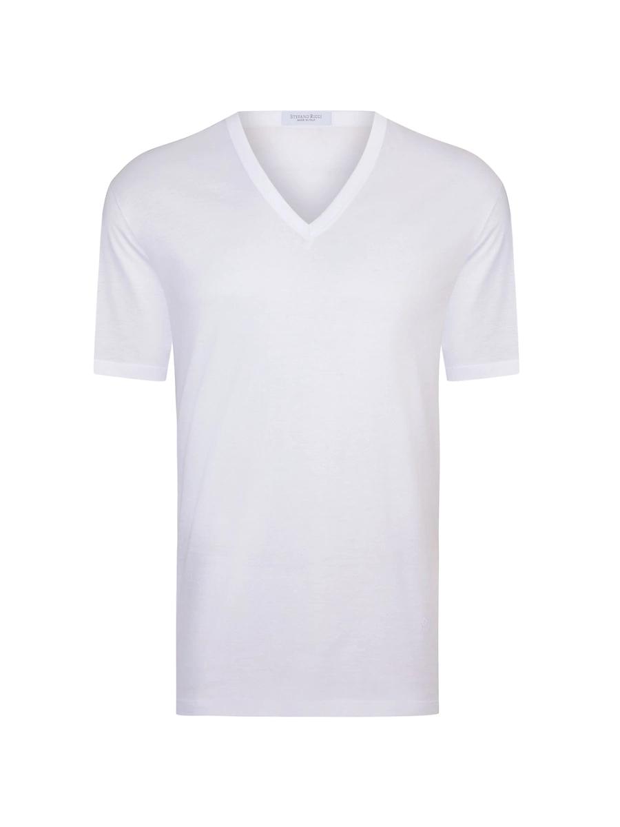 Mens Solid Cotton V-Neck T-Shirt Product Image