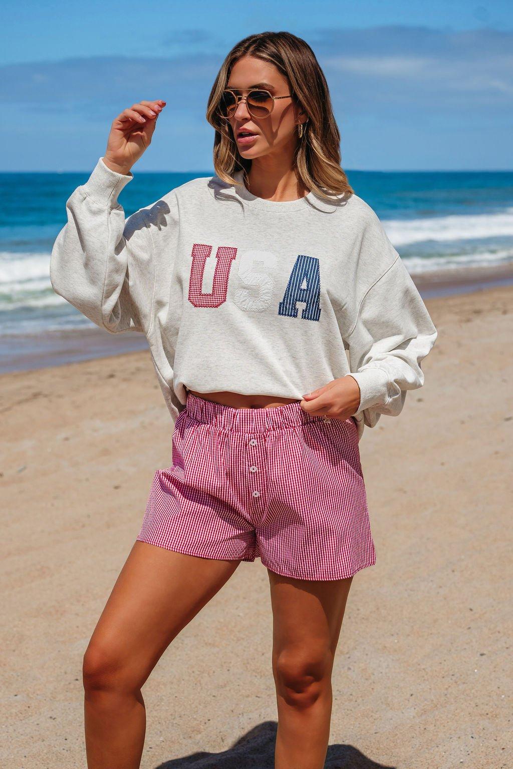 Red and White Gingham Print Boxer Shorts - FINAL SALE Product Image