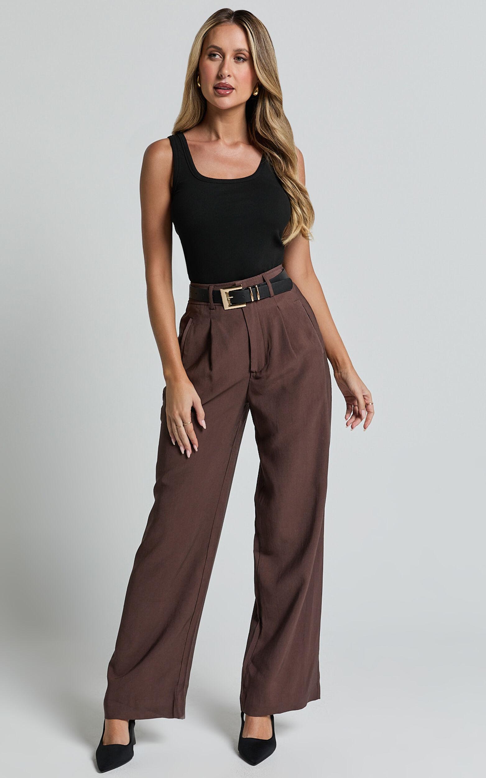 Augustus Pants - High Waisted Wide Leg Tailored Pants in Dark Oak Product Image