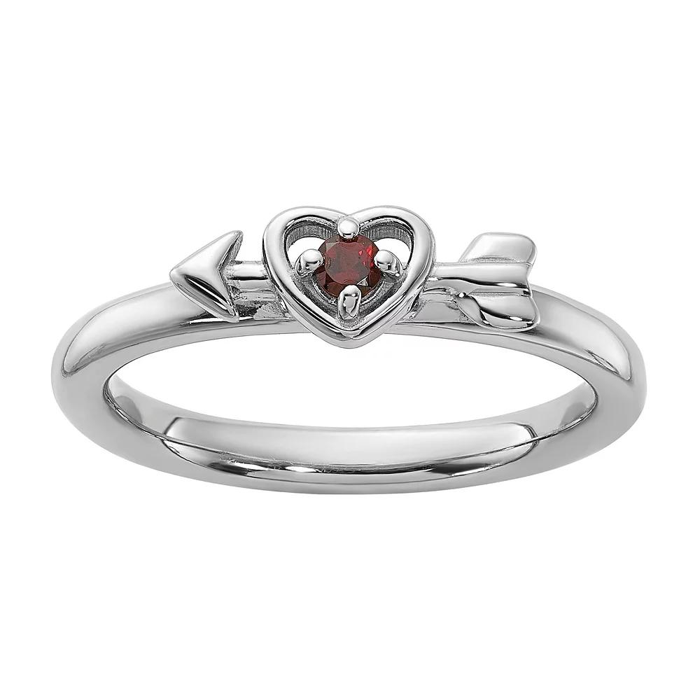 Stacks & Stones Sterling Silver Stackable Gemstone Heart with Arrow Ring, Women's, Size: 10, Red Product Image