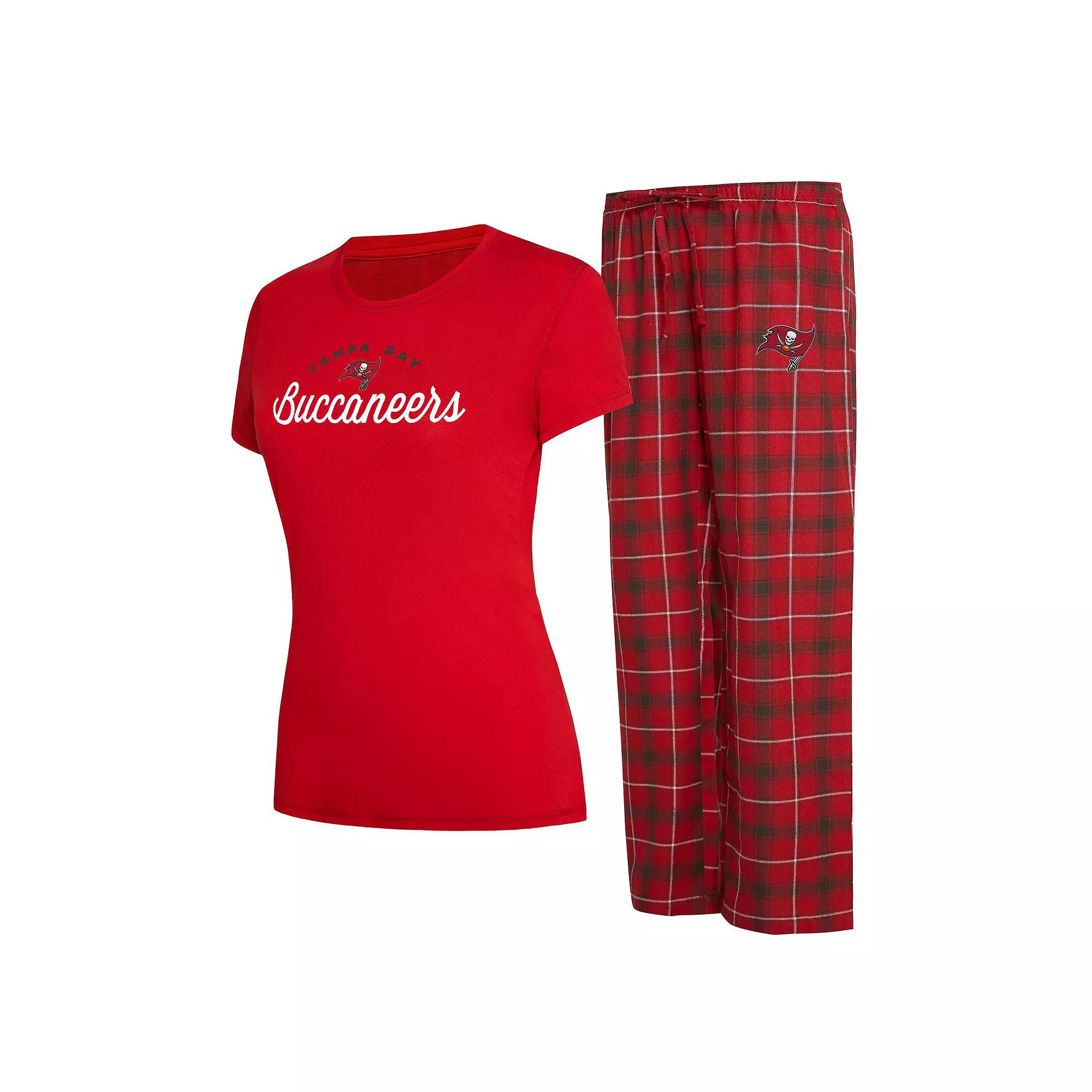 Women's Concepts Sport Red/Pewter Tampa Bay Buccaneers Arctic T-Shirt & Flannel Pants Sleep Set,  Product Image