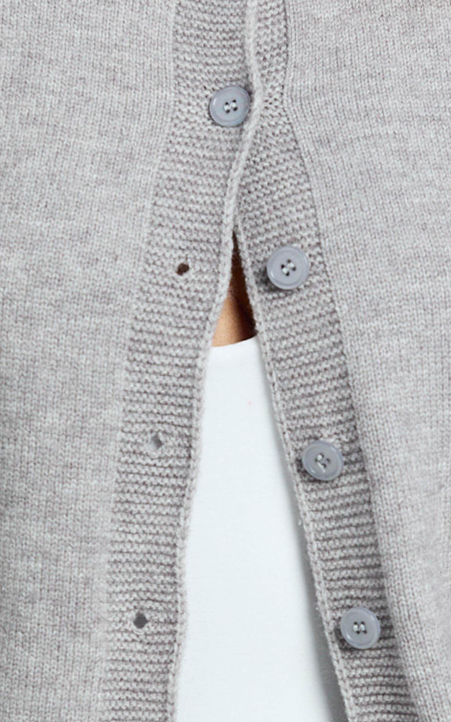 Lucille Cardigan - Button Through Scoop Neck Knit Cardigan in Grey Product Image