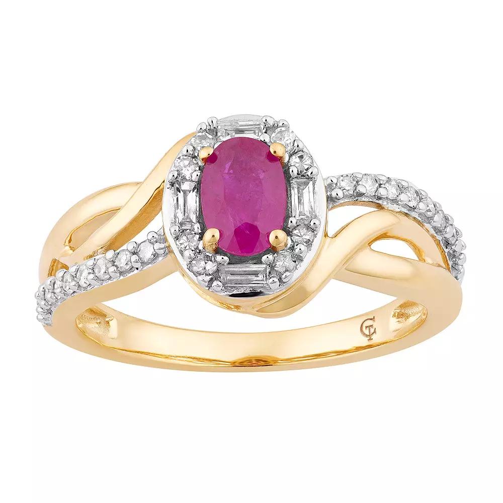 10k Gold Ruby & 1/4 Carat T.W. Diamond Swirl Ring, Women's, Size: 6 Product Image