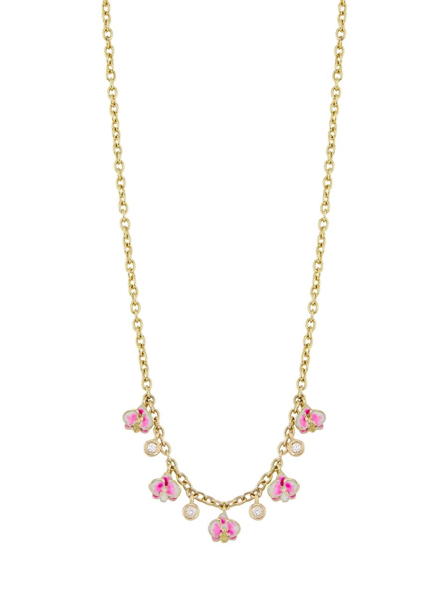 Womens Kidea 18K Yellow Gold, 0.06 TCW Diamond & Enamel Orchid Necklace Product Image