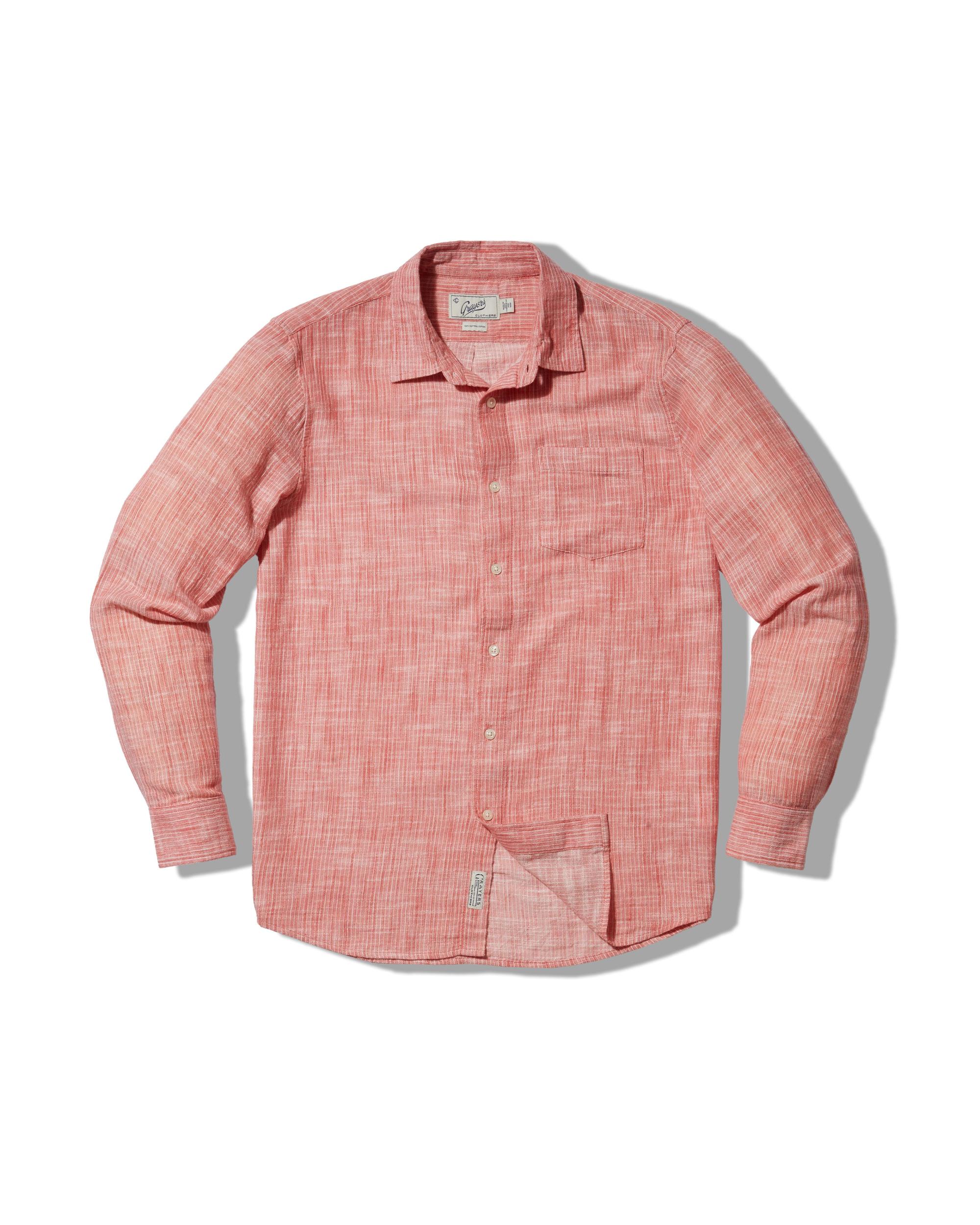 Madras Cottage Loom Chambray Shirt - Red Chambray Stripe Product Image