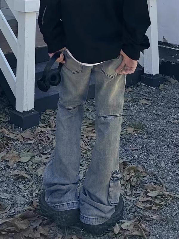 Men's Light Wash Flap Pocket Loose Jeans Product Image