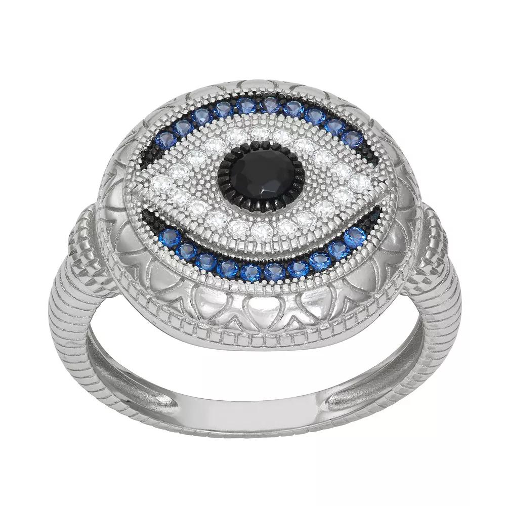 Sterling Silver Cubic Zirconia Evil Eye Ring, Womens Product Image