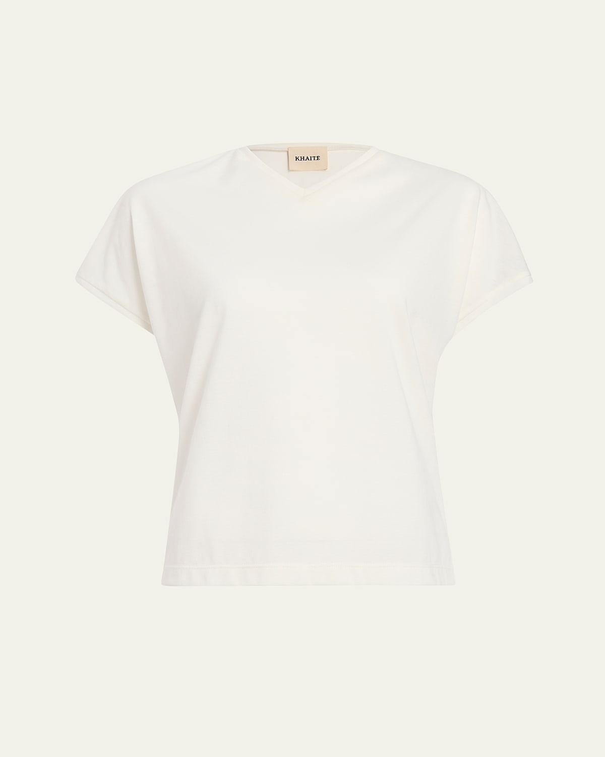 KHAITE Womens White Mae Brand-patch Cotton-jersey T-shirt In Cream Product Image
