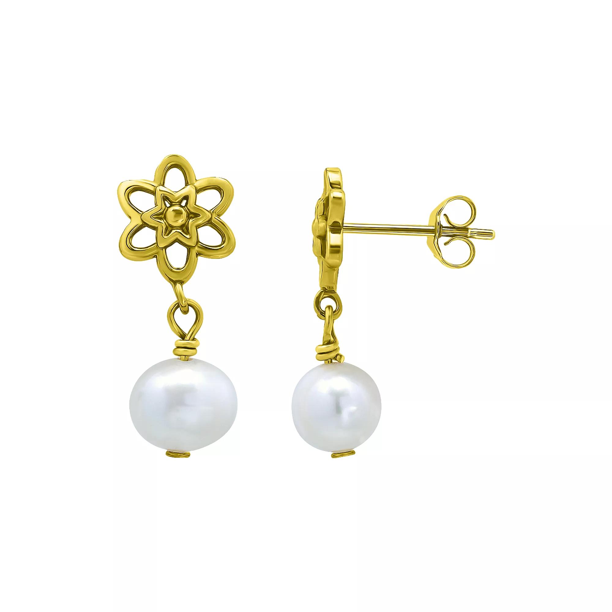 Aleure Precioso Sterling Silver Freshwater Cultured Pearl Drop Celestial Post Earrings, Women's, Gold Tone Product Image